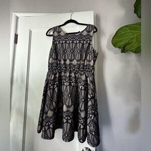 Elegant Navy and Cream Patterned Dress